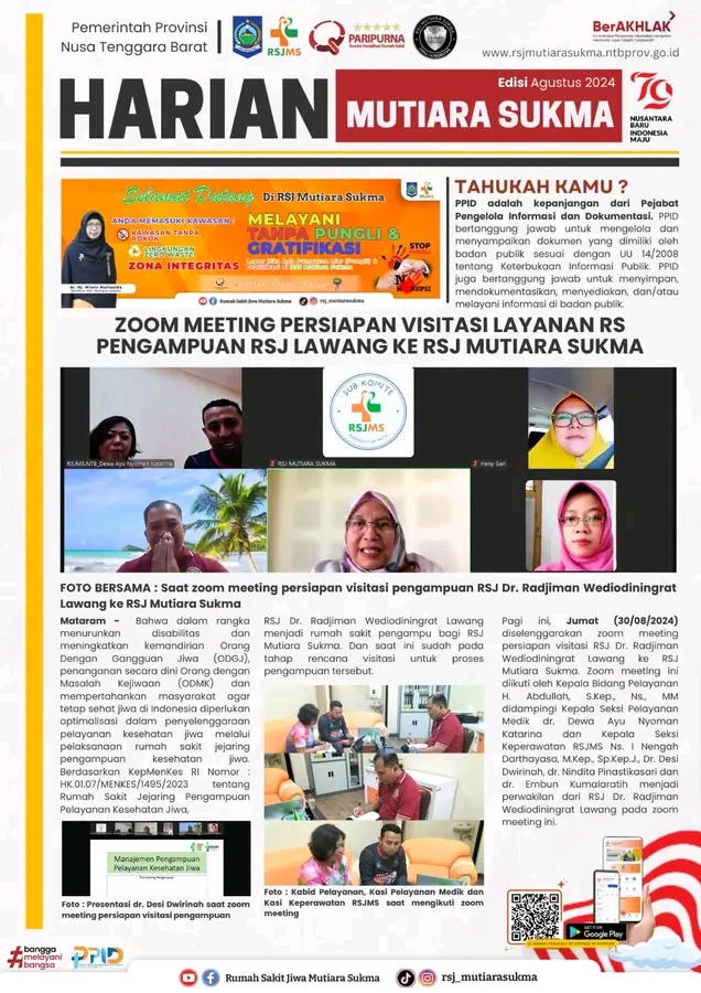 ZOOM MEETING PERSIAPAN VISITASI LAYANAN RS PENGAMPUAN RSJ LAWANG KE RSJ MUTIARA SUKMA